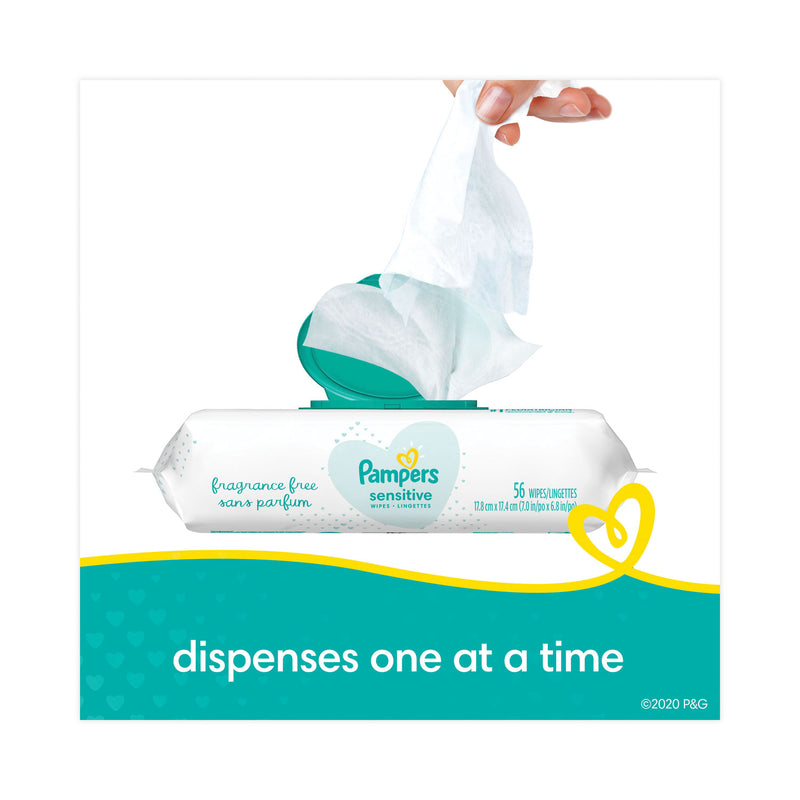 Pampers Sensitive Baby Wipes, 6.8 x 7, Unscented, White, 56/Pack, 8/Carton