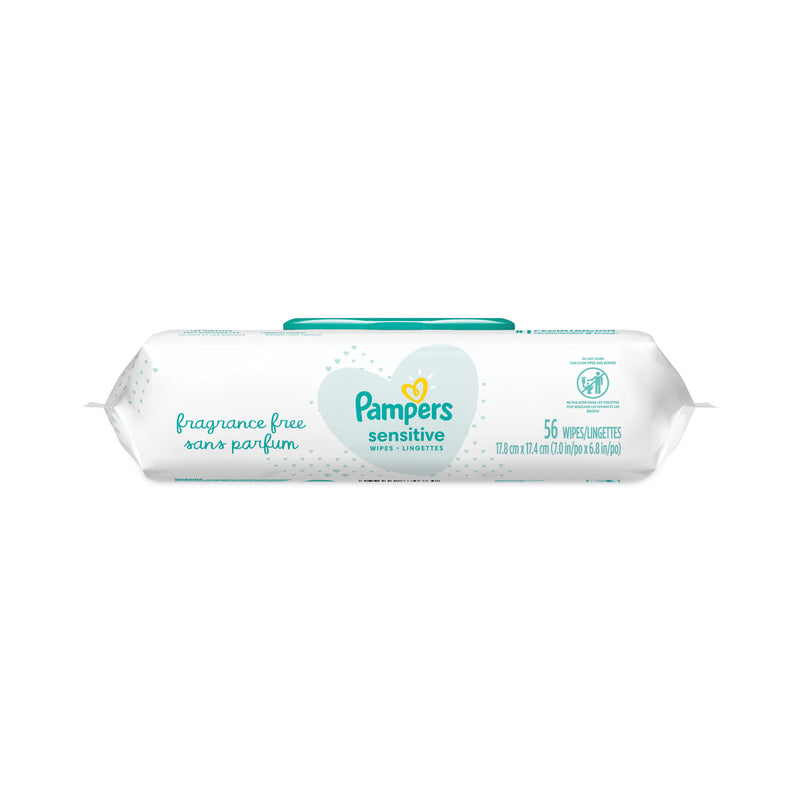 Pampers Sensitive Baby Wipes, 6.8 x 7, Unscented, White, 56/Pack, 8/Carton