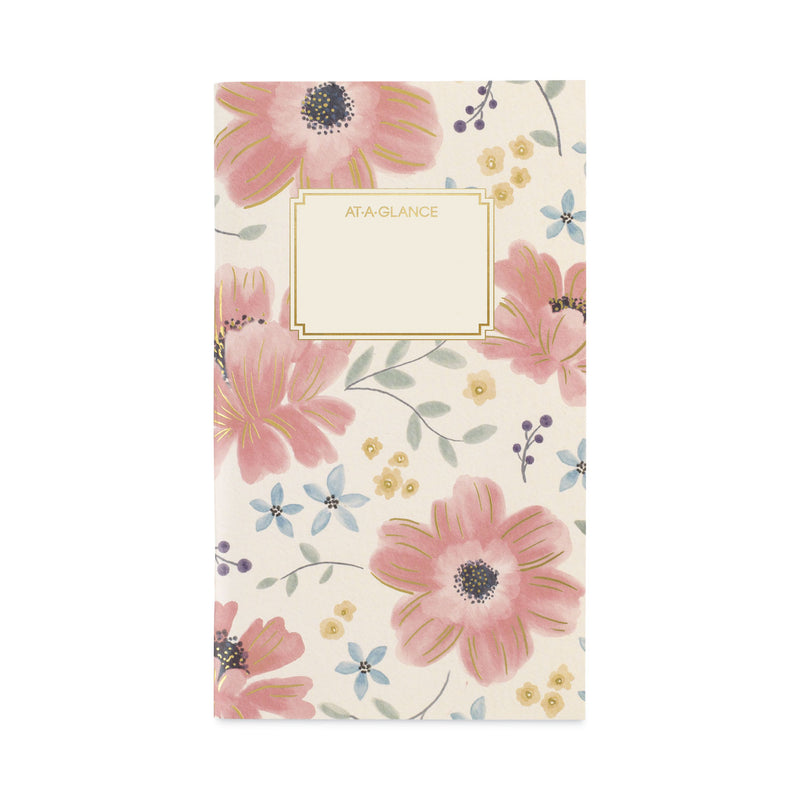 AT-A-GLANCE Badge Floral Two-Year Monthly Planner, Badge Floral Artwork, 6 x 3.5, Blue/Green Cover, 24-Month (Jan to Dec): 2023 to 2024