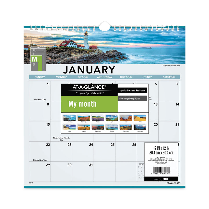 AT-A-GLANCE Landscape Monthly Wall Calendar, Landscapes Photography, 12 x 12, White/Multicolor Sheets, 12-Month (Jan to Dec): 2023