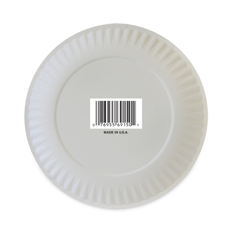 AJM Packaging Corporation Coated Paper Plates, 6" dia, White, 100/Pack, 12 Packs/Carton