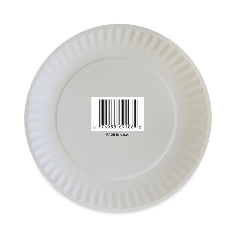 AJM Packaging Corporation Coated Paper Plates, 9" dia, White, 100/Pack, 12 Packs/Carton