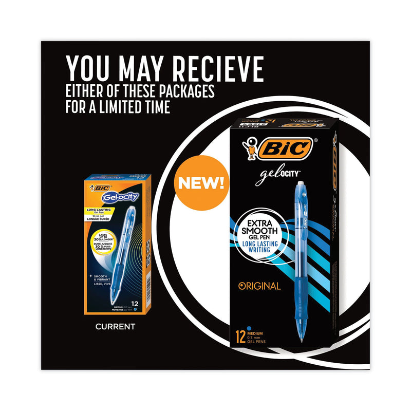 BIC Gel-ocity Gel Pen, Retractable, Medium 0.7 mm, Blue Ink, Translucent Blue Barrel, Dozen