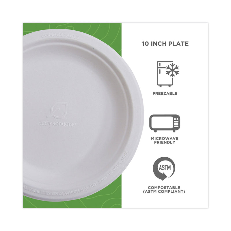 Eco-Products Renewable and Compostable Sugarcane Dinnerware, Plate, 10" dia, Natural White, 50/Pack