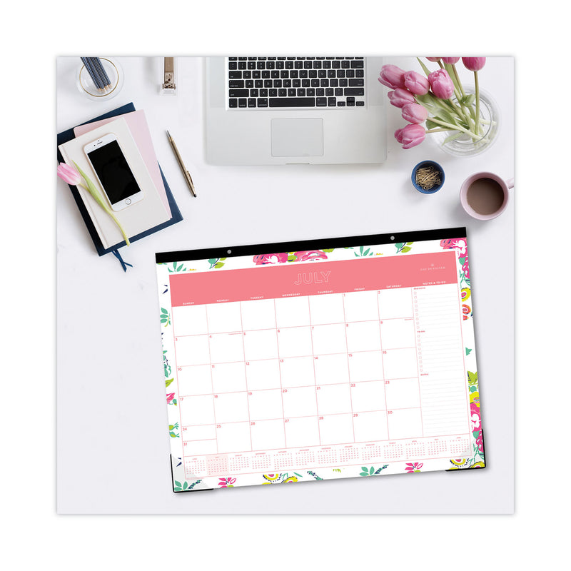 Blue Sky Day Designer Peyton Academic Desk Pad, Floral Artwork, 22 x 17, Black Binding, Clear Corners, 12-Month (July-June): 2022-2023