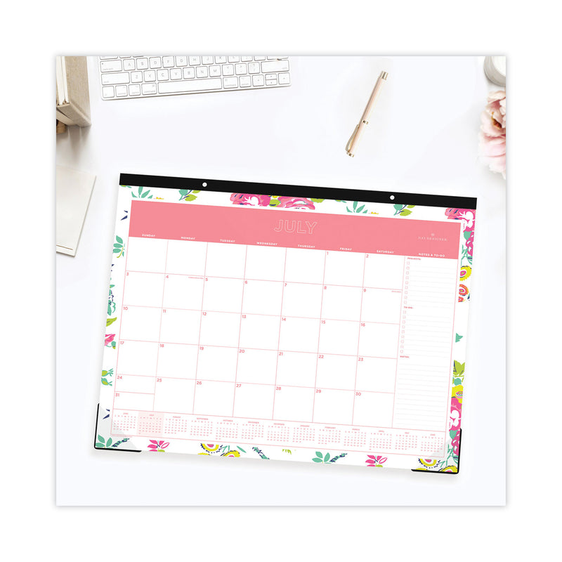 Blue Sky Day Designer Peyton Academic Desk Pad, Floral Artwork, 22 x 17, Black Binding, Clear Corners, 12-Month (July-June): 2022-2023