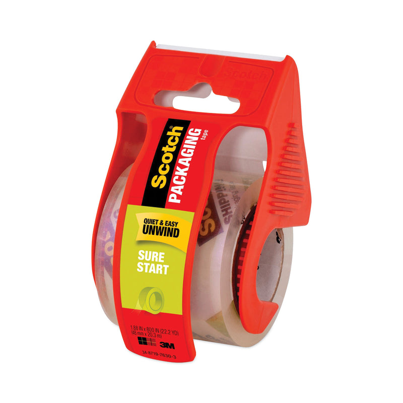 Scotch Sure Start Packaging Tape with Dispenser, 1.5" Core, 1.88" x 22.2 yds, Clear