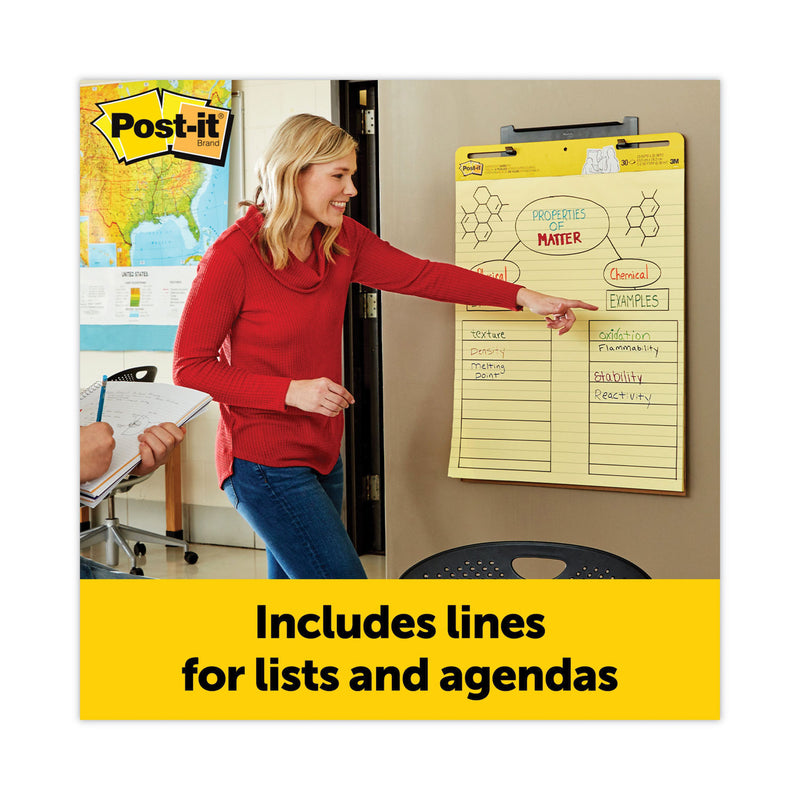 Post-it Vertical-Orientation Self-Stick Easel Pads, Presentation Format (1.5" Rule), 25 x 30, Yellow, 30 Sheets, 2/Carton