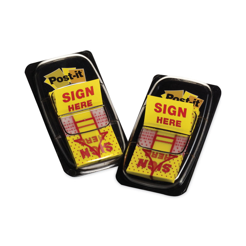 Post-it Arrow Message 1" Page Flags, "Sign Here", Yellow, 50 Flags/Dispenser, 2 Dispensers/Pack