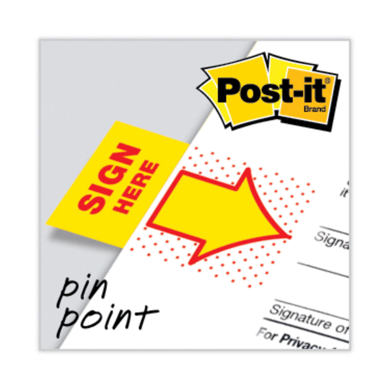 Post-it Arrow Message 1" Page Flags, "Sign Here", Yellow, 50 Flags/Dispenser, 2 Dispensers/Pack