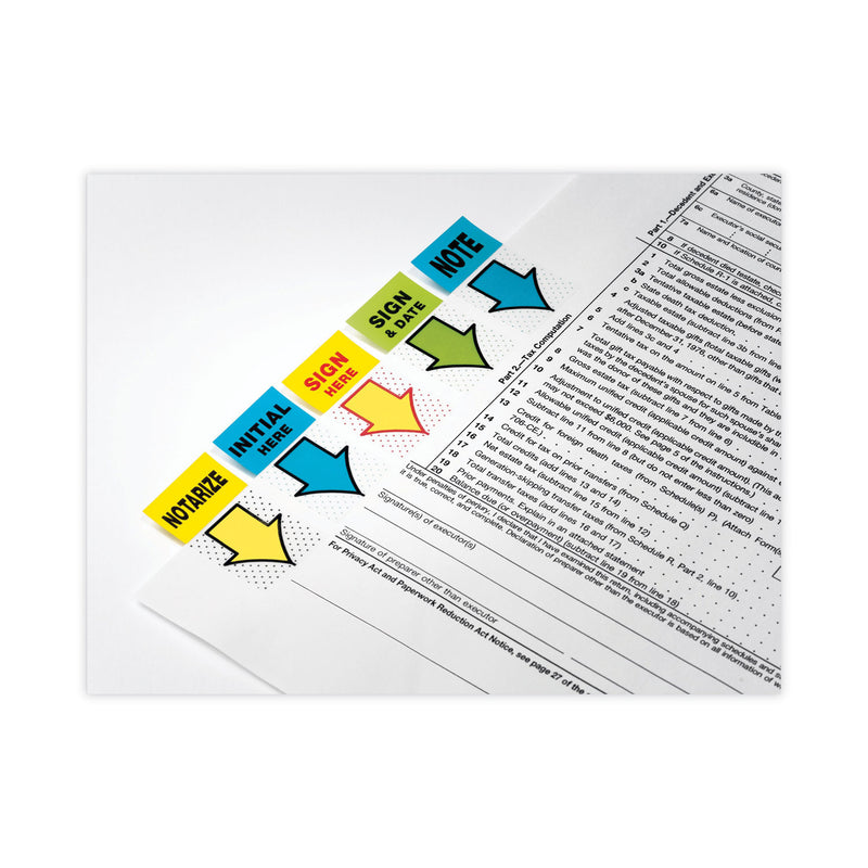 Post-it Arrow Message 1" Page Flags, "Sign Here", Yellow, 50 Flags/Dispenser, 2 Dispensers/Pack