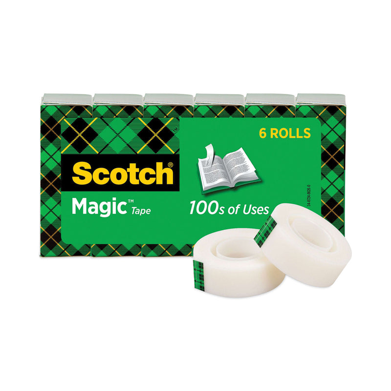 Scotch Magic Tape Refill, 1" Core, 0.75" x 83.33 ft, Clear, 6/Pack