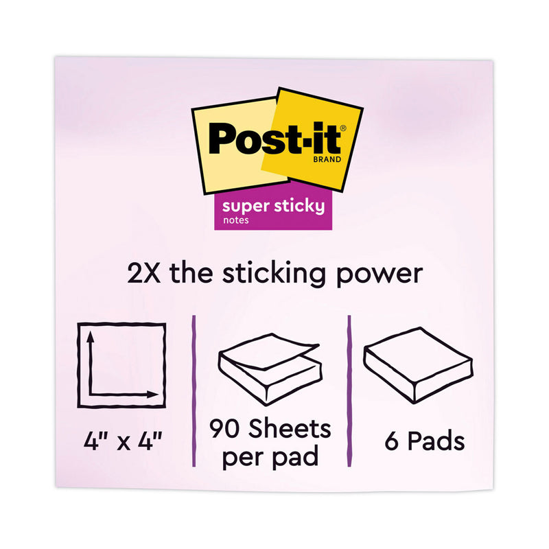 Post-it Pads in Energy Boost Collection Colors, Note Ruled, 4" x 4", 90 Sheets/Pad, 6 Pads/Pack