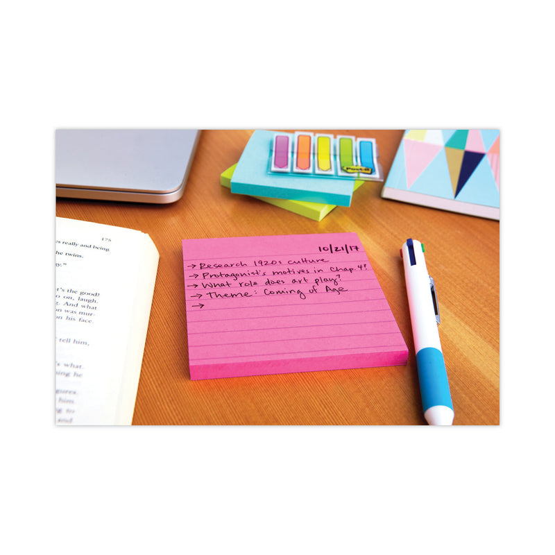 Post-it Pads in Energy Boost Collection Colors, Note Ruled, 4" x 4", 90 Sheets/Pad, 6 Pads/Pack