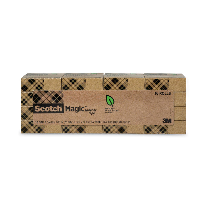 Scotch Magic Greener Tape, 1" Core, 0.75" x 75 ft, Clear, 16/Pack