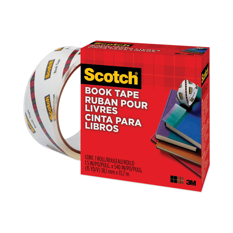 Scotch Book Tape, 3" Core, 1.5" x 15 yds, Clear