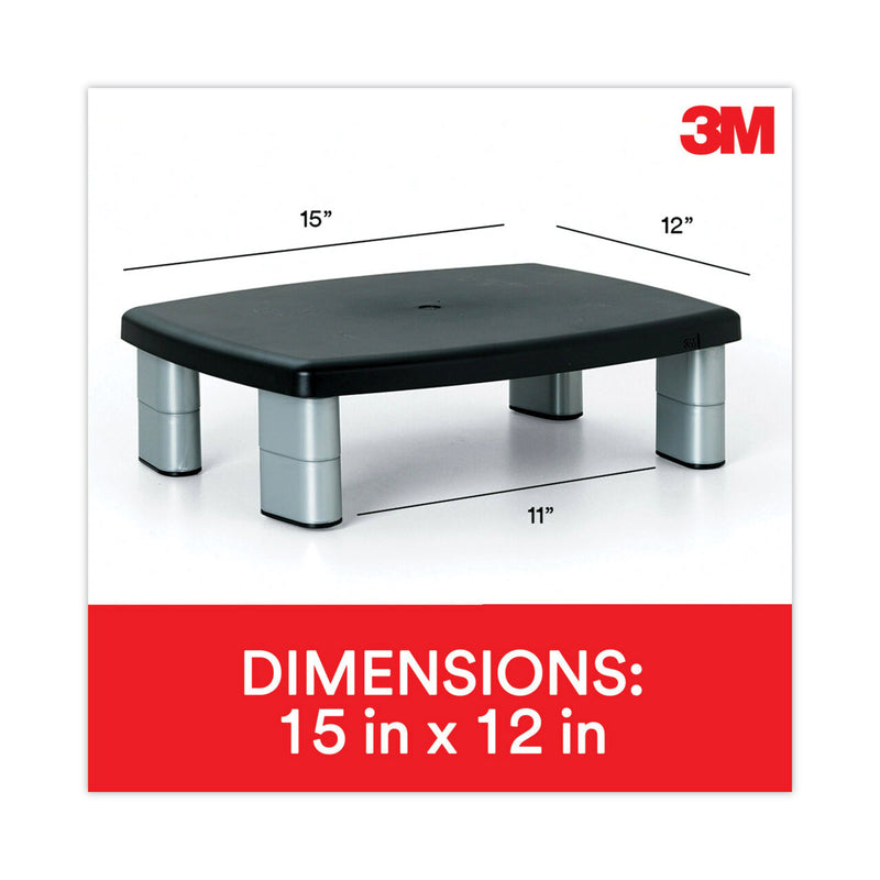 3M Adjustable Height Monitor Stand, 15" x 12" x 2.63" to 5.78", Black/Silver, Supports 80 lbs