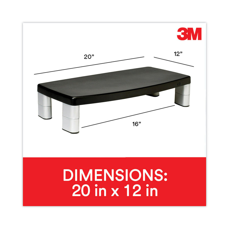 3M Extra-Wide Adjustable Monitor Stand, 20" x 12" x 1" to 5.78", Silver/Black, Supports 40 lbs