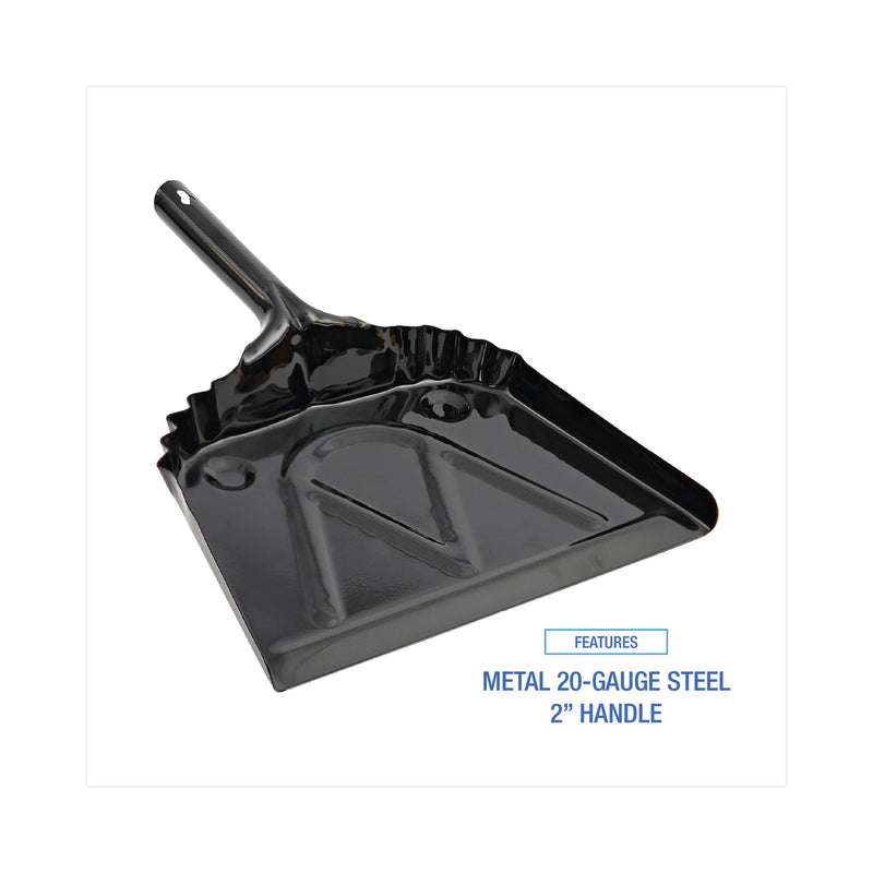 Boardwalk Metal Dust Pan, 12 x 14, 2 " Handle, 20-Gauge Steel, Black