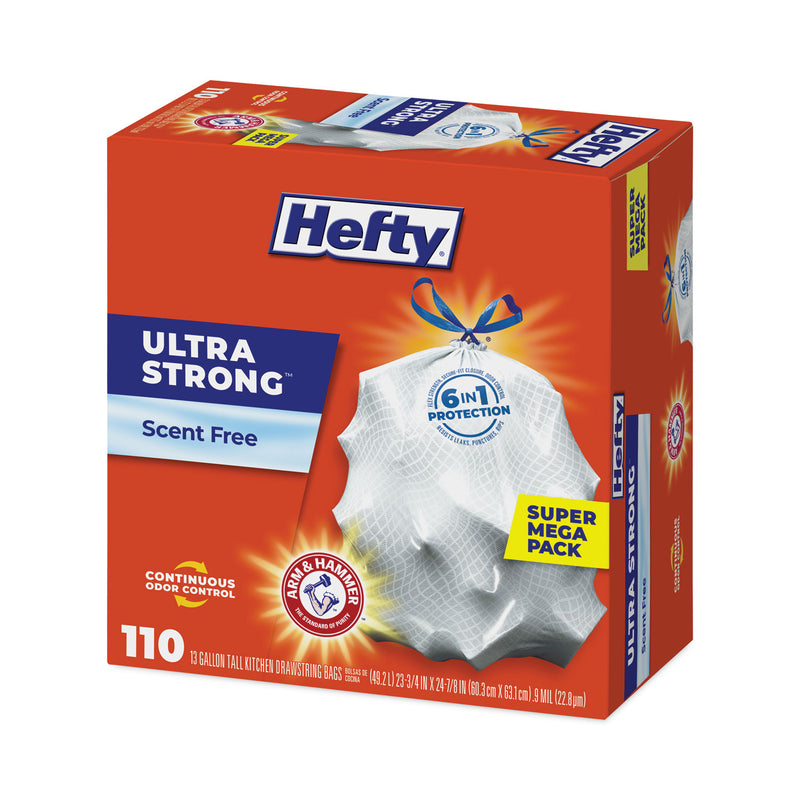 Hefty Ultra Strong Tall Kitchen and Trash Bags, 13 gal, 0.9 mil, 23.75" x 24.88", White, 330/Carton