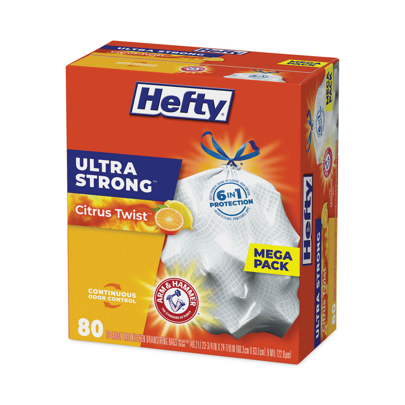 Hefty Ultra Strong Scented Tall White Kitchen Bags, 13 gal, 0.9 mil, 23.75" x 24.88", White, 80/Box