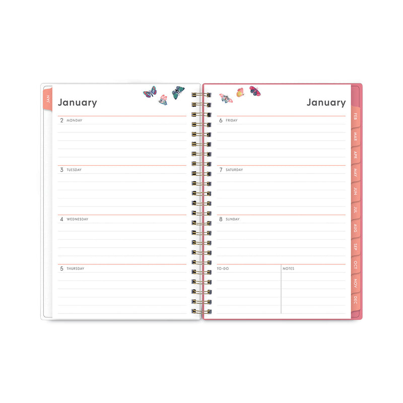 Blue Sky Fly By Frosted Weekly/Monthly Planner, Fly By Butterflies Artwork, 8 x 5, Blush/Pink Cover, 12-Month (Jan to Dec): 2023