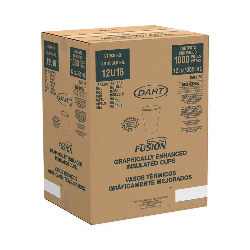 Dart Fusion Escape Foam Hot/Cold Cups, 12 oz, Brown/Black, 1,000/Carton