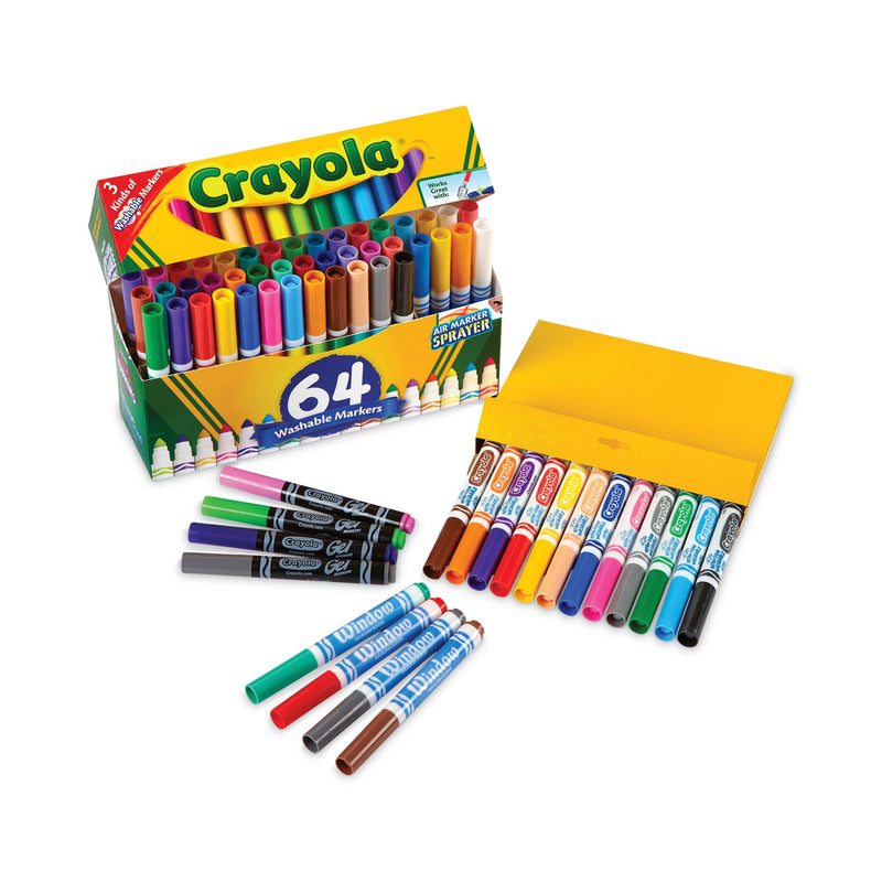 Crayola Broad Line Washable Markers, Broad Bullet Tip, Assorted Colors, 64/Set