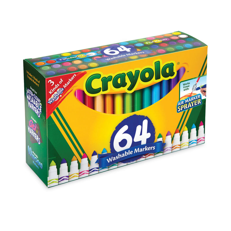 Crayola Broad Line Washable Markers, Broad Bullet Tip, Assorted Colors, 64/Set