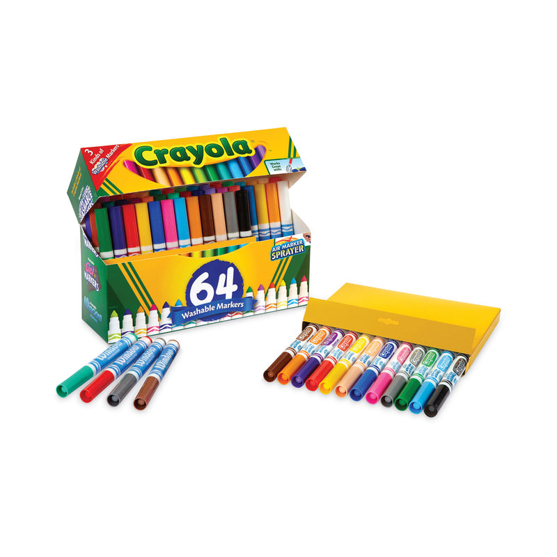 Crayola Broad Line Washable Markers, Broad Bullet Tip, Assorted Colors, 64/Set