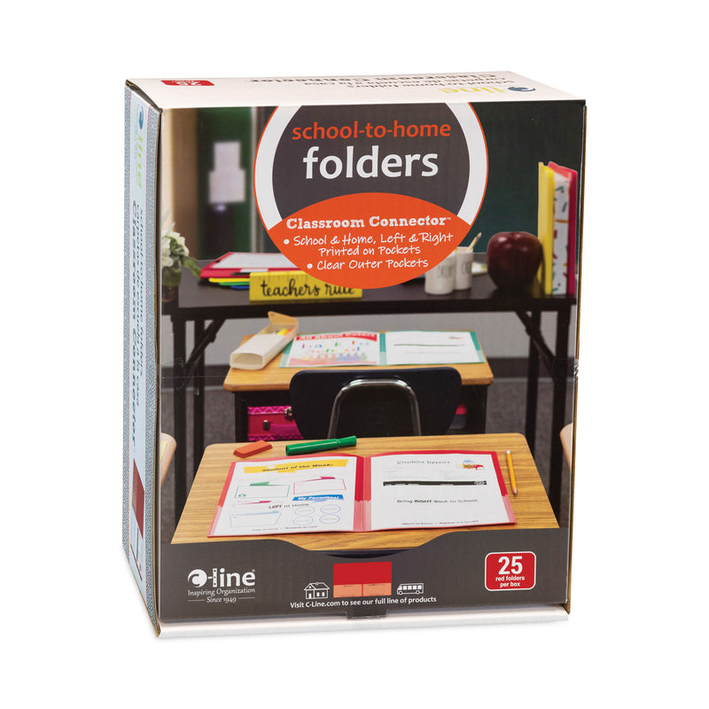 C-Line Classroom Connector Folders, 11 x 8.5, Red, 25/Box