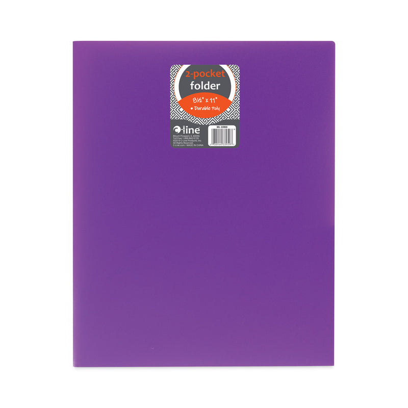 C-Line Two-Pocket Heavyweight Poly Portfolio Folder, 11 x 8.5, Purple, 25/Box