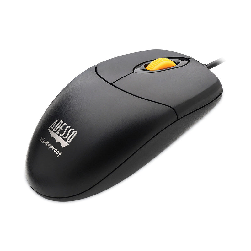 Adesso iMouse W3 Waterproof Antimicrobial Mouse with Magnetic Scroll Wheel, USB 2.0, Left/Right Hand Use, Black