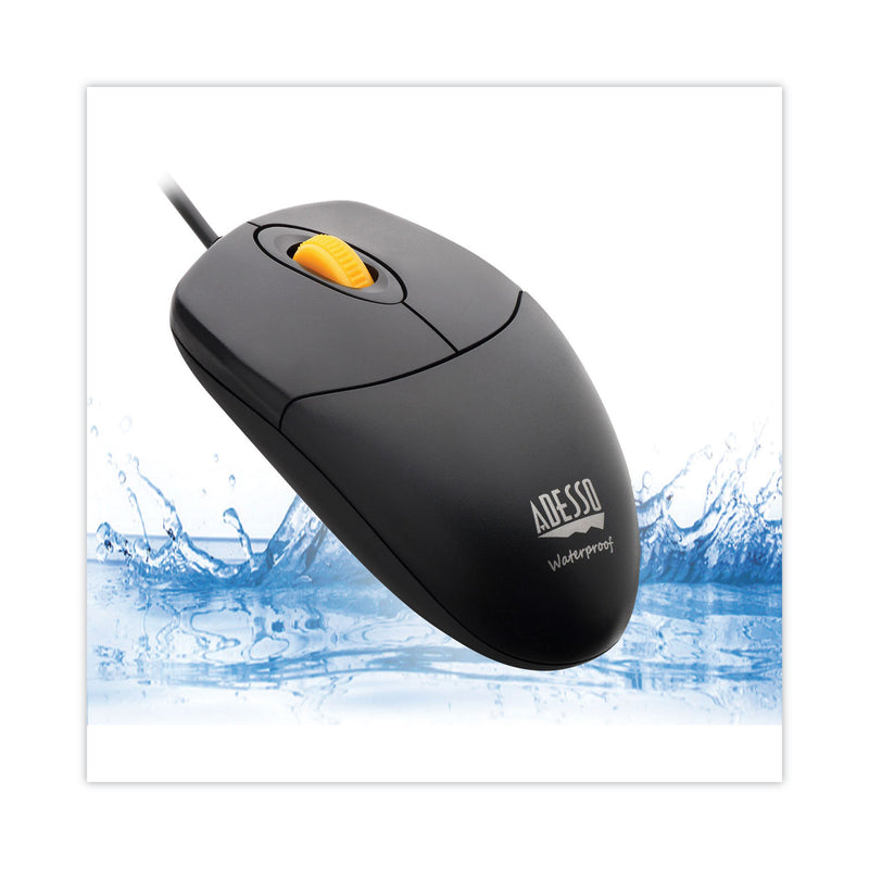 Adesso iMouse W3 Waterproof Antimicrobial Mouse with Magnetic Scroll Wheel, USB 2.0, Left/Right Hand Use, Black