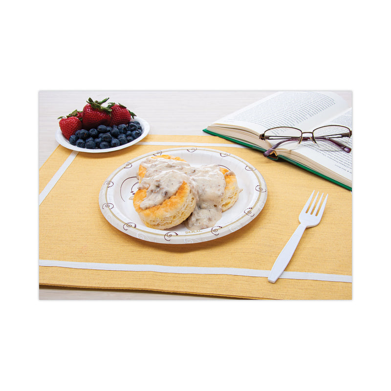 Dart Symphony Paper Dinnerware, Heavyweight Plate, 9" dia, Tan, 125/Pack