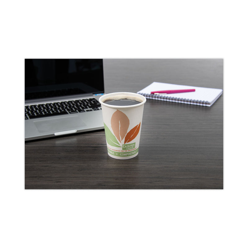 Dart Bare by Solo Eco-Forward PLA Paper Hot Cups, 12 oz, Leaf Design, White/Green/Orange, 50/Bag, 20 Bags/Carton