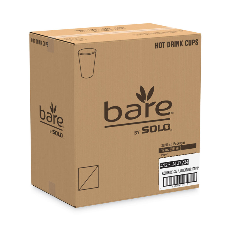 Dart Bare by Solo Eco-Forward PLA Paper Hot Cups, 12 oz, Leaf Design, White/Green/Orange, 50/Bag, 20 Bags/Carton