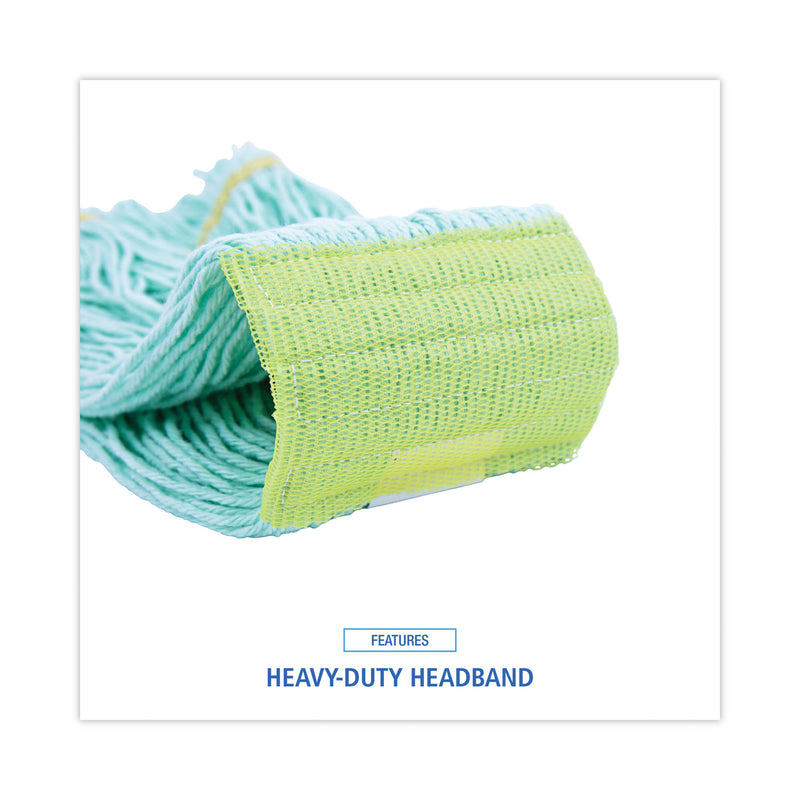 Boardwalk EcoMop Looped-End Mop Head, Recycled Fibers, Medium Size, Green, 12/Carton