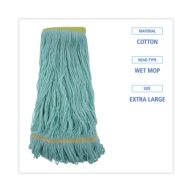 Boardwalk EcoMop Looped-End Mop Head, Recycled Fibers, Extra Large Size, Green