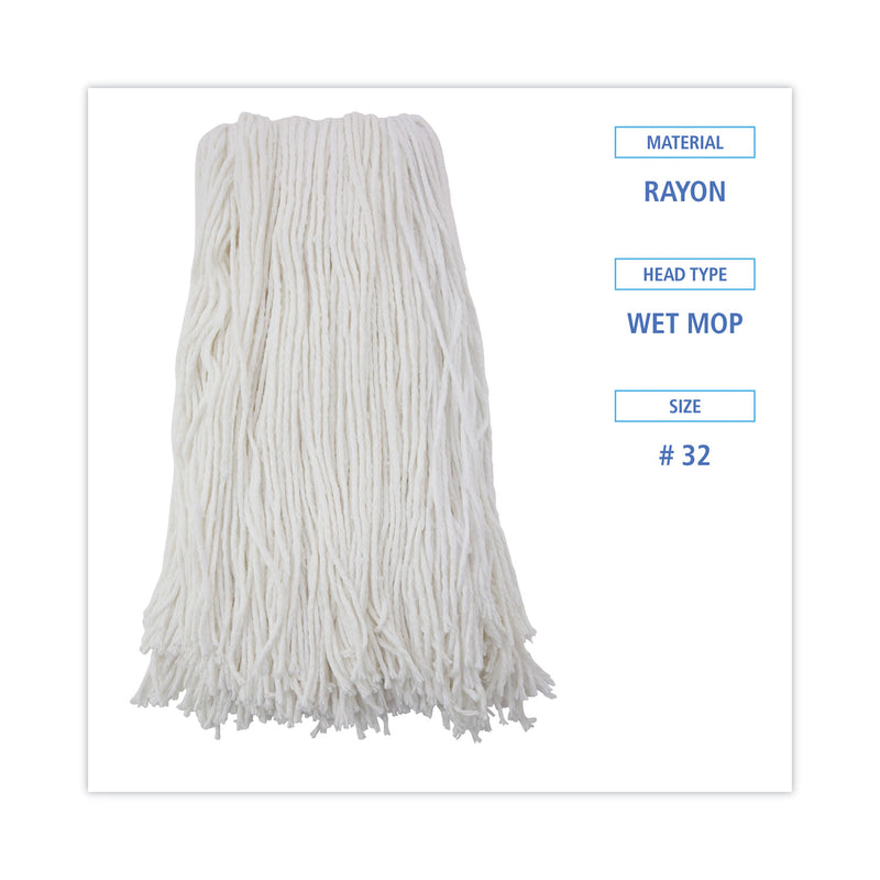 Boardwalk Cut-End Wet Mop Head, Rayon, No. 32, White, 12/Carton