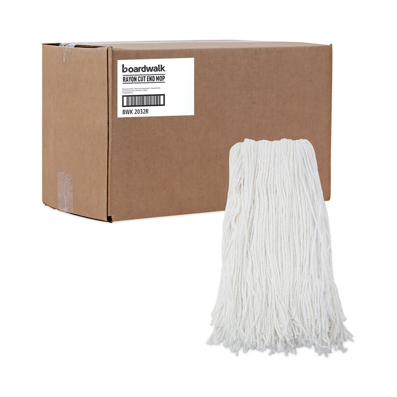 Boardwalk Cut-End Wet Mop Head, Rayon, No. 32, White, 12/Carton