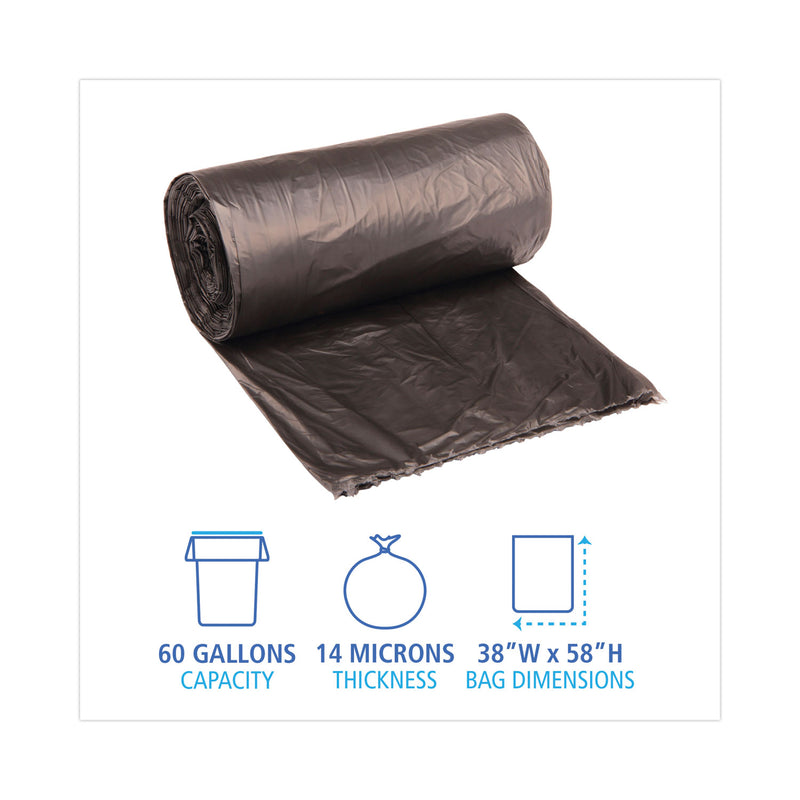 Boardwalk High-Density Can Liners, 60 gal, 14 microns, 38" x 58", Black, 200/Carton