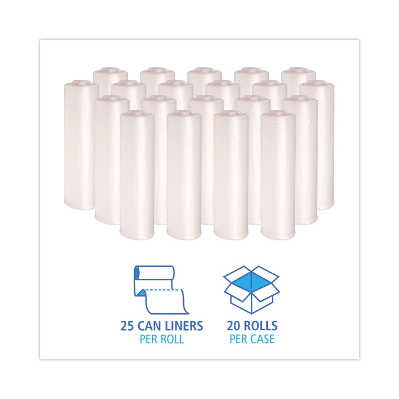 Boardwalk High Density Industrial Can Liners Coreless Rolls, 30 gal, 16 microns, 30 x 37, Natural, 20 Rolls 25 Bags