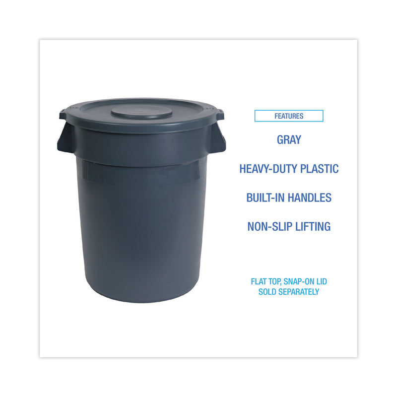 Boardwalk Round Waste Receptacle, Plastic, 44 gal, Gray