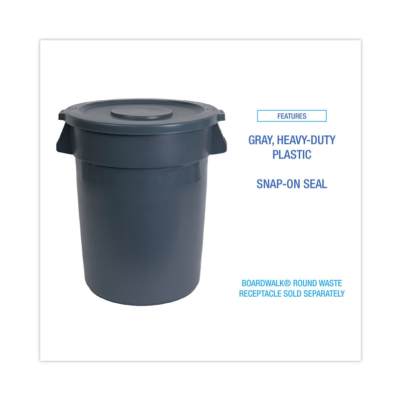 Boardwalk Lids for 44 gal Waste Receptacles, Flat-Top, Round, Plastic Gray