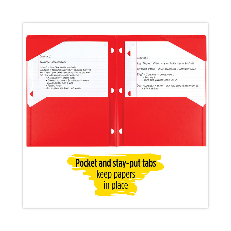 Five Star Two-Pocket Stay-Put Plastic Folder, 11 x 8.5, Assorted, 4/Pack