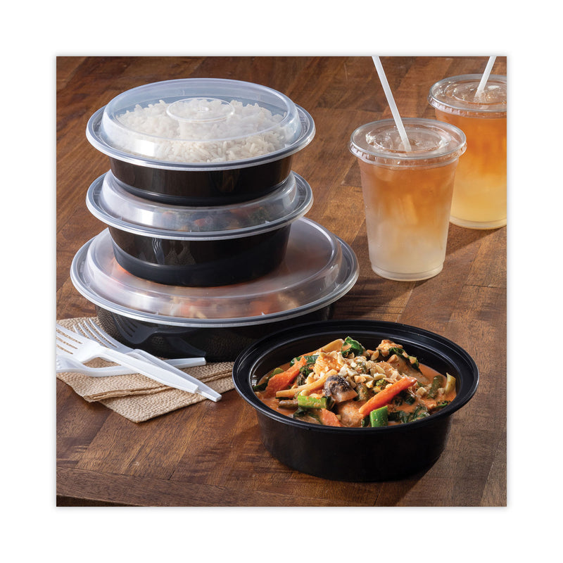 Pactiv Evergreen Newspring VERSAtainer Microwavable Containers, 24 oz, 7" Diameter, Black/Clear, Plastic, 150/Carton