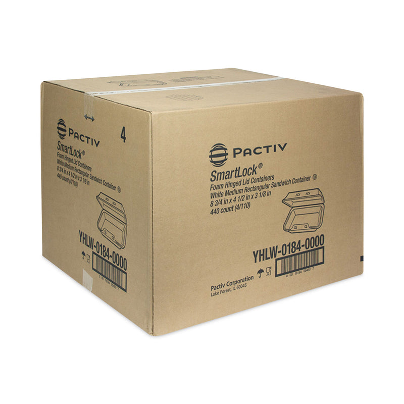 Pactiv Evergreen SmartLock Foam Hinged Lid Container, Medium, 8.75 x 4.5 x 3.13, White, 440/Carton