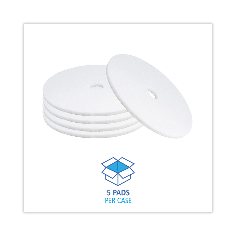 Boardwalk Polishing Floor Pads, 24" Diameter, White, 5/Carton