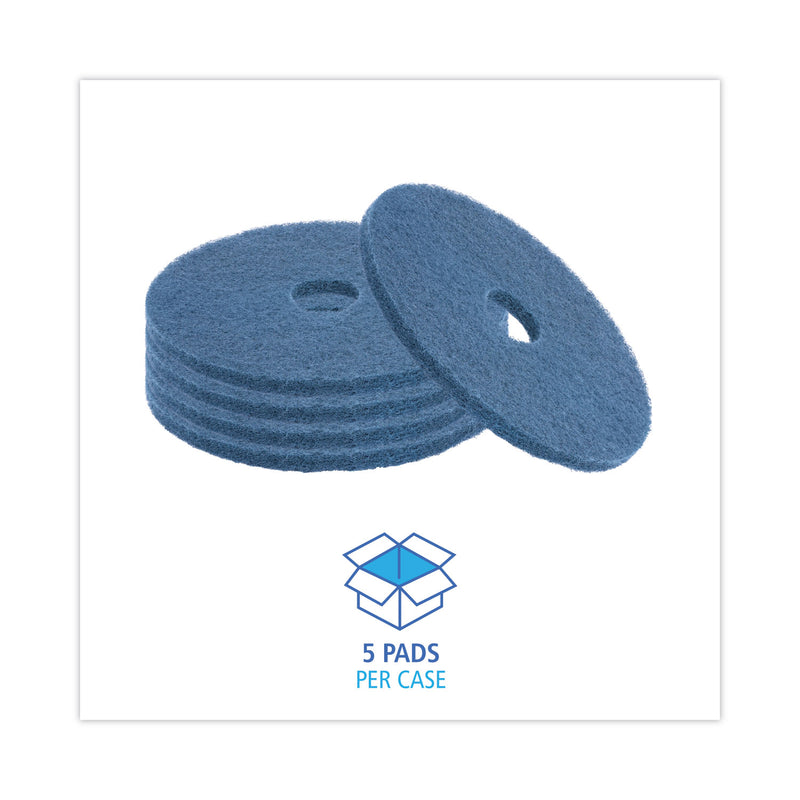 Boardwalk Scrubbing Floor Pads, 20" Diameter, Blue, 5/Carton